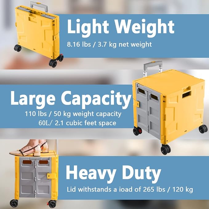 Foldable Shopping Utility Cart Portable Rolling Crate Handcart - Image 6