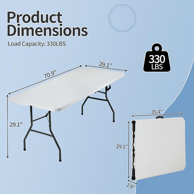 HKLGorg 6 Ft Heavy Duty Working Indoor Outdoor Plastic Folding Utility Party - Image 3