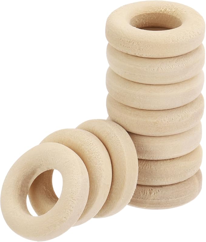 MECCANIXITY 70pcs 0.5" Unfinished Wooden Rings Smooth Natural Wood Macrame Rings by MECCANIXITY