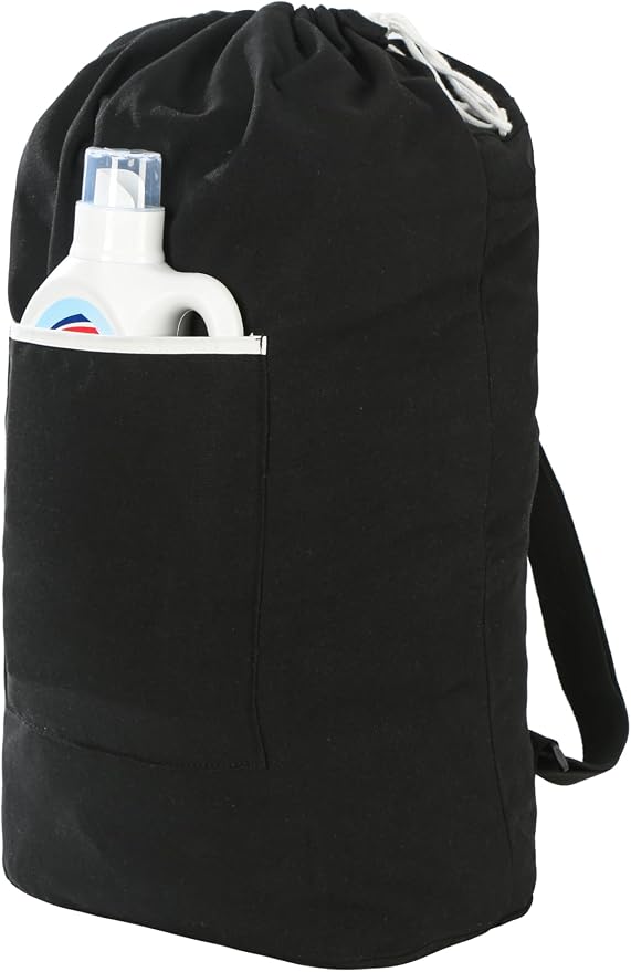 Canvas Laundry bag, Washable Laundry backpack, Adjustable Straps, Large Front by GORISEN