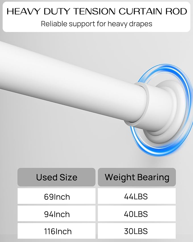 Tension Curtain Rod by EZFurni, 2 Sets 42-123 Inches, Heavy Duty Tension Rods - Image 2