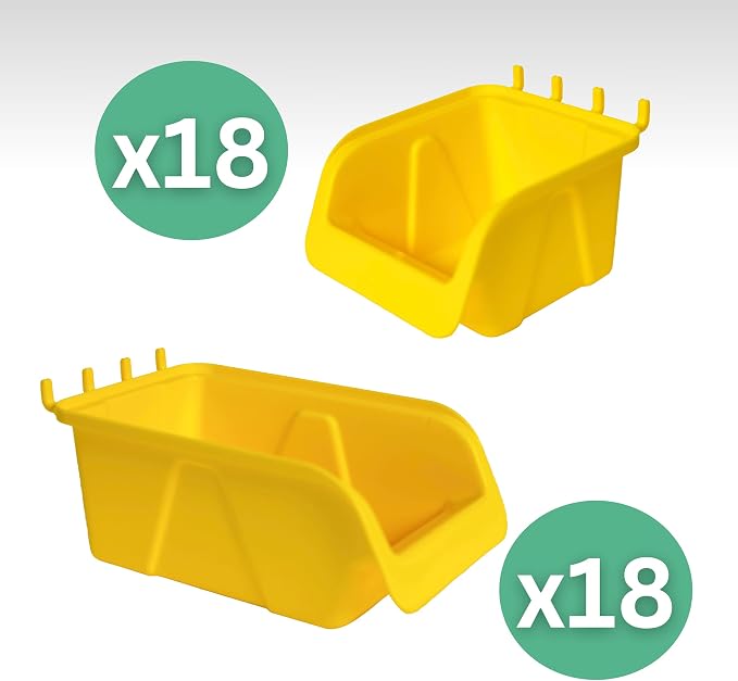 WALLPEG 36 Pack Pegboard Bin Kit – 18 Medium & 18 Large Yellow Peg Board - Image 2