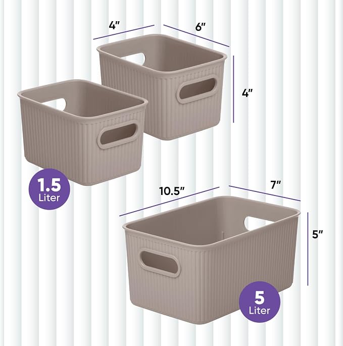 Superio Decorative Plastic Basket Open Home Storage Bins Organizer, Taupe 1 - Image 2