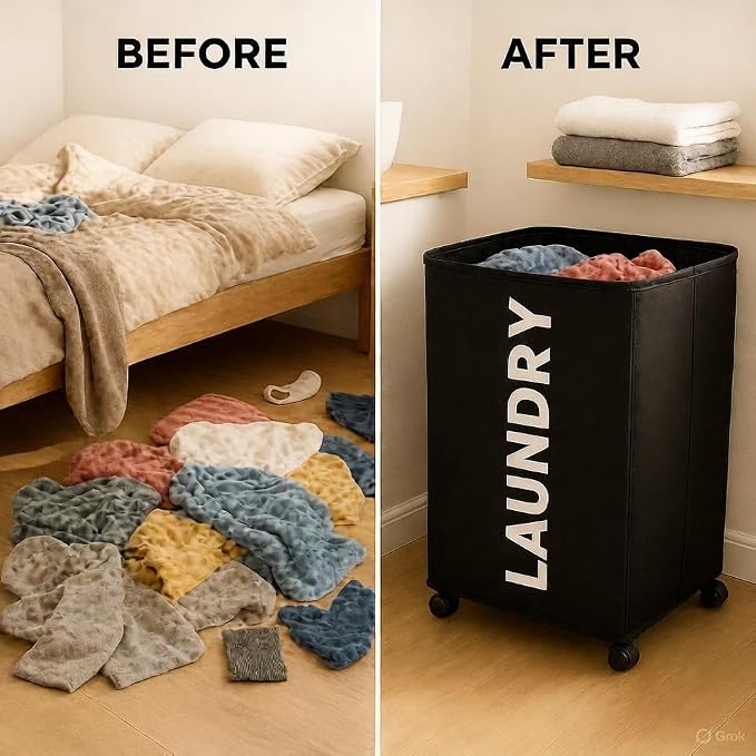 75L – Lockable Wheels Laundry Basket – Support Rods & Box Base – Tall Slim - Image 6