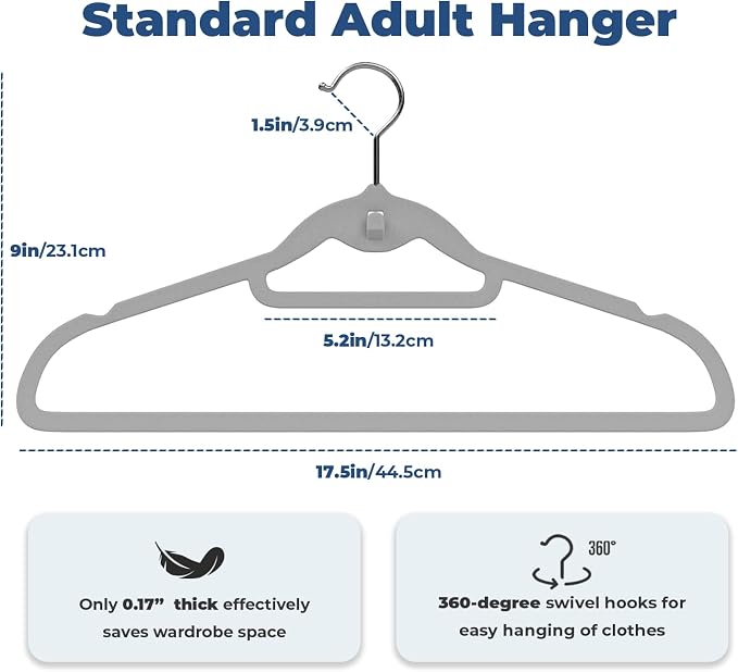 Grey Velvet Hangers 50 Pack, Felt Covered Non Slip Fabric - Image 6