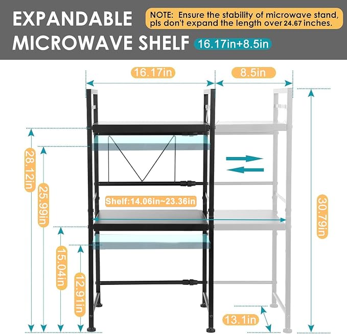 DOLALIKE Microwave Oven Rack, Expandable Microwave Stand Countertop Kitchen - Image 2