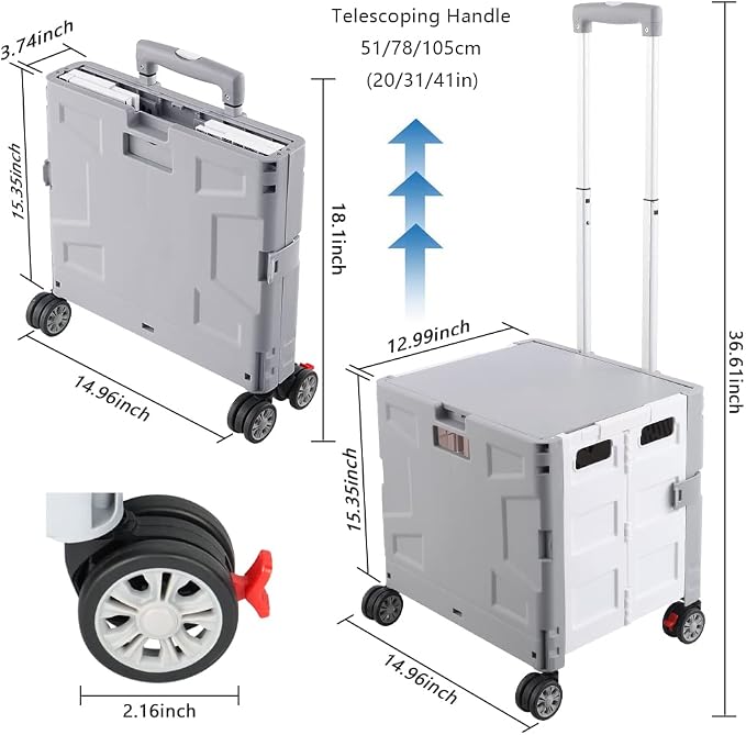 Foldable Shopping Utility Cart Portable Rolling Crate Handcart - Image 8