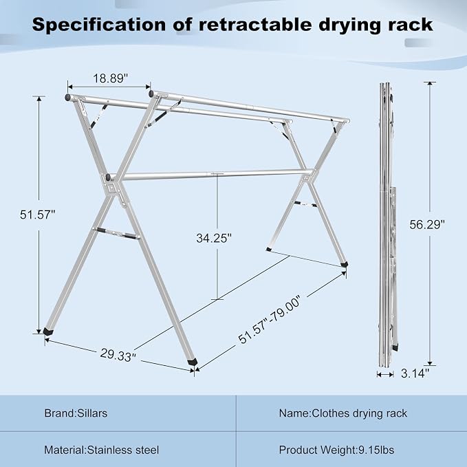 Sarahipe Sillars Clothes Drying Rack, 79 inches Laundry Drying Rack Clothing - Image 4