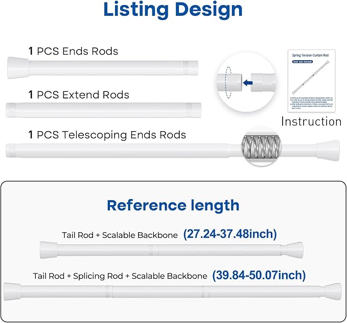 Tension Rod for Windows 28 to 48 Inch, Spring Curtain Rods No Drilling 7/8" - Image 2