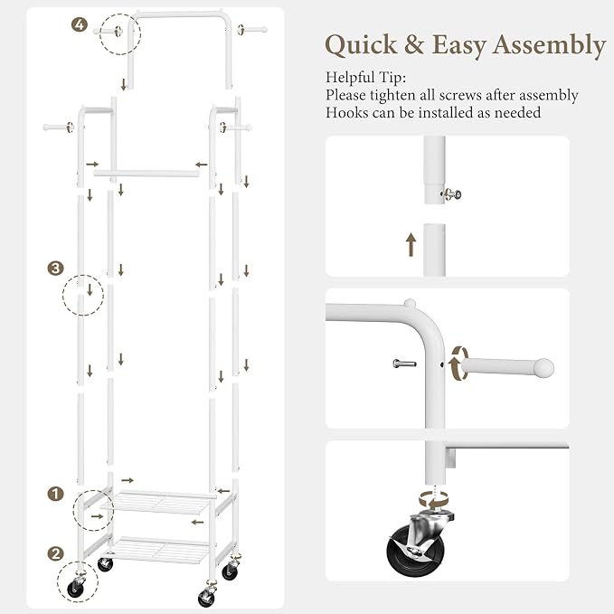 Chrislley Clothes Rack with Wheels, Small Rolling Garment Rack, 4 Hanging Rods - Image 6