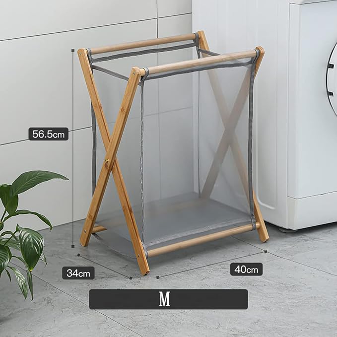 Bamboo Wood X-Frame Laundry Hamper Collapsible Dirty Clothes Laundry Basket - Image 2