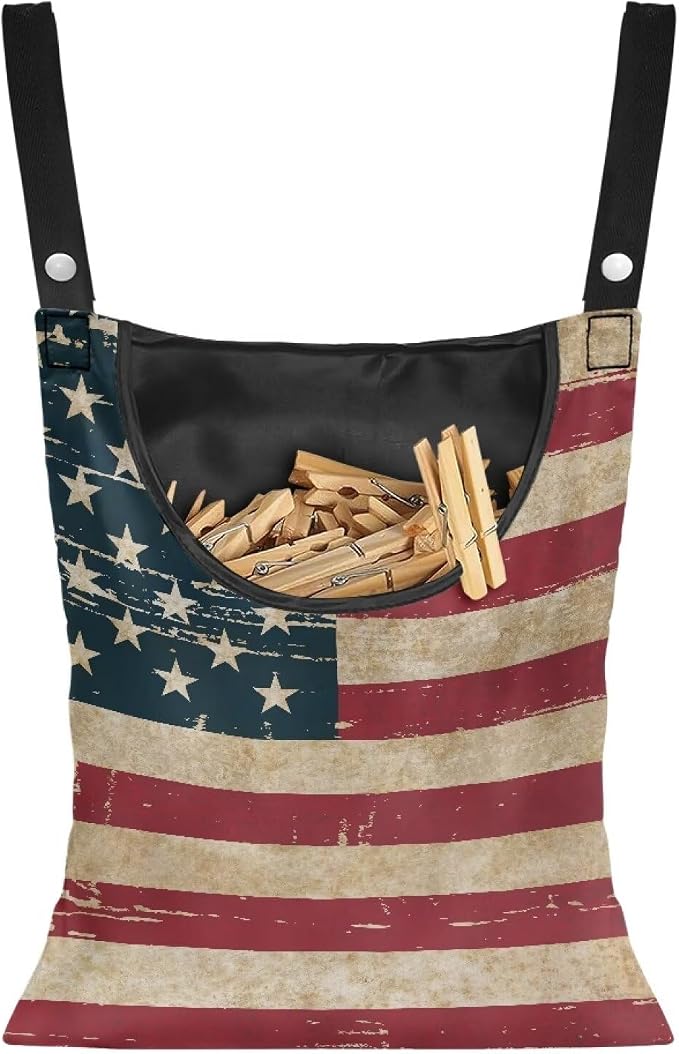 American Flag Clothespin Bag Reusable Laundry Clothes Pin Holder by Psesaysky