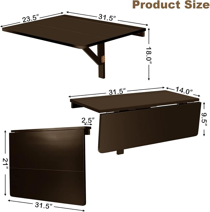 Wall Mounted Folding Table, 31.5" x 23.5" Floating Desk - Image 2