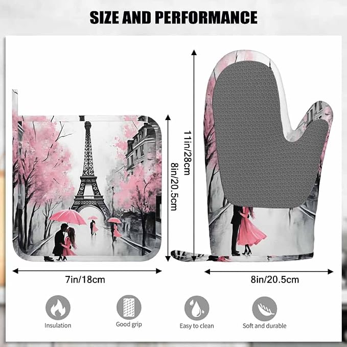 Mxocom Paris City Silicone Oven Mitts and Pot Holders Sets France Eiffel Tower - Image 3