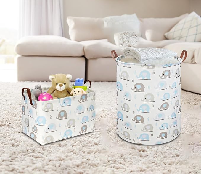 Rectangular Blue Elephant Storage Basket, Collapsible Gift Basket - Image 2