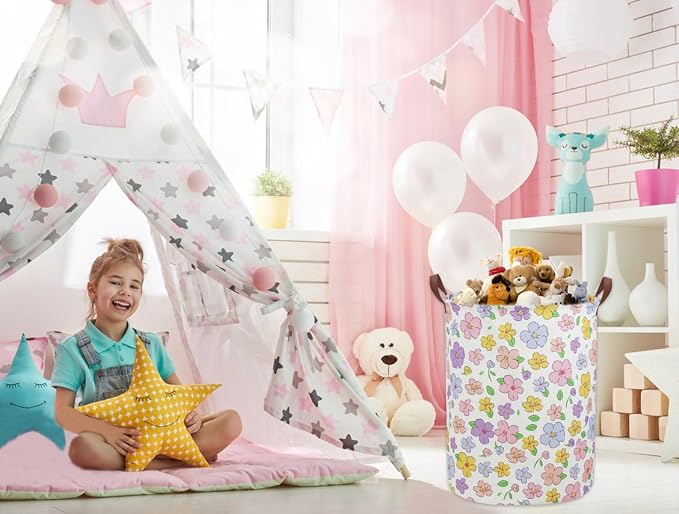 Kids Laundry Hamper, Flower Laundry Basket Collapsible Girls Storage Baskets - Image 3