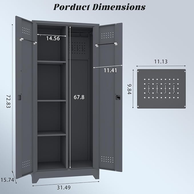 Metal Lockable Storage Cabinet, Tall Garage Storage Cabinets - Image 3