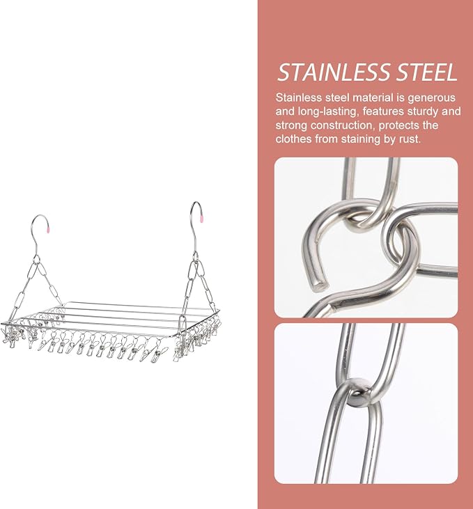 Garneck Multi-Purpose Windproof Clothes Drying Rack 36-Clip Stainless Steel - Image 6