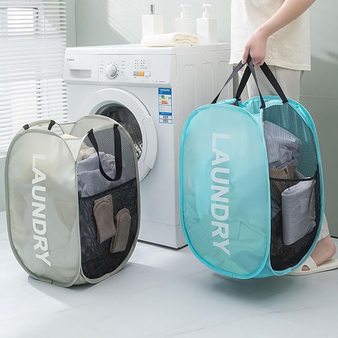 Mesh Popup Laundry Hampers, Collapsible Laundry Baskets, 2 Pack Dirty Clothes - Image 3