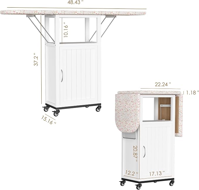 Rolling Ironing Board with Storage Cabinet, Folding Ironing Board with Wheels - Image 2