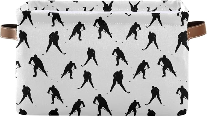 Pfrewn Storage Basket Bins Foldable Laundry Hamper Toy Hockey Players Black - Image 2