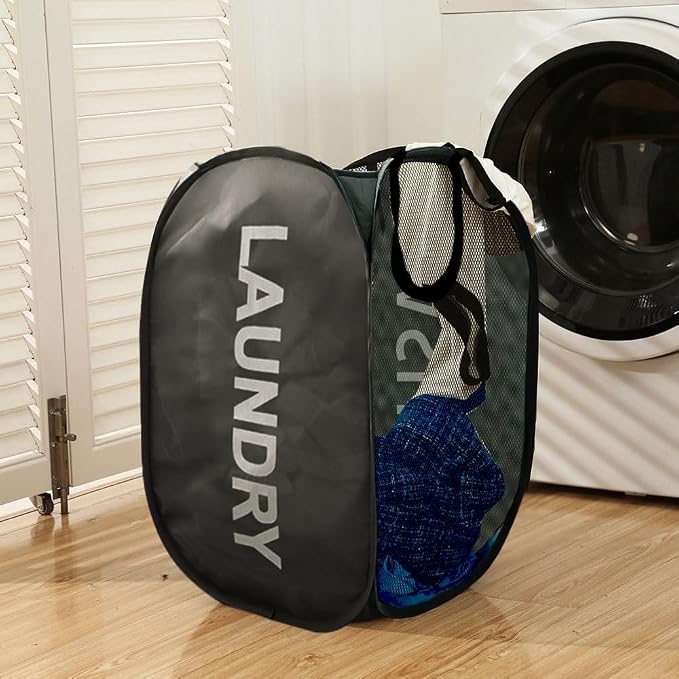 Mesh Pop Up Laundry Hampers, Collapsible Laundry Baskets Portable Clothes - Image 4