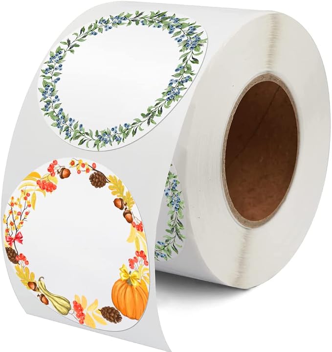 2 Inch Fruit Wreath for Writing 500 Pcs 2 Designs White Stickers for Canning by BATTOO