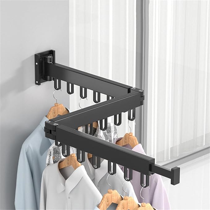 Clothes Drying Rack, Retractable Clothesline Plastic Folding Multi-Head Drying - Image 6