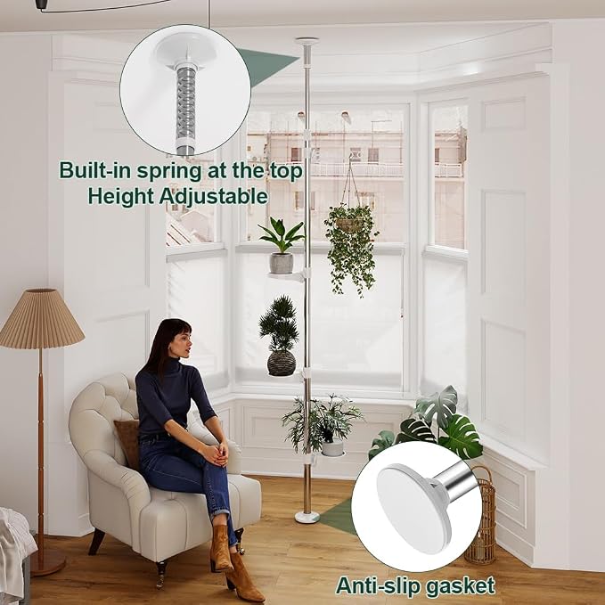 Hershii 4-Tier Indoor Plant Stand Tension Pole Corner Standing Shelf Adjustable - Image 4