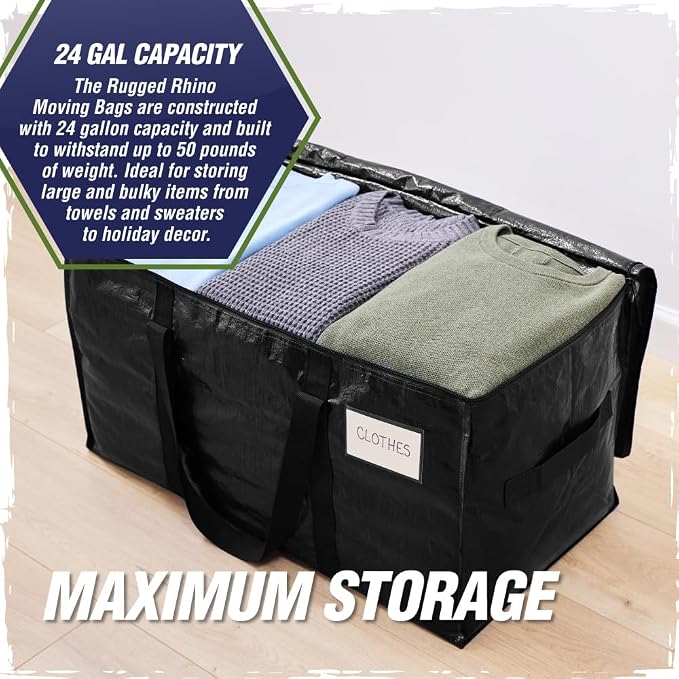 RUGGED RHINO 4 Pack Heavy Duty Extra Large Moving Bags, Durable Bag - Image 3