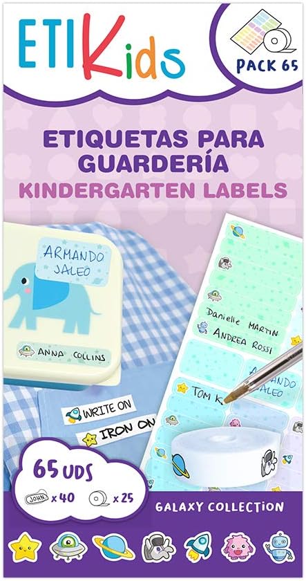 ETIKIDS - Galaxy Label Pack, 65 Vinyl Adhesive and Iron-on Labels, Essential - Image 3