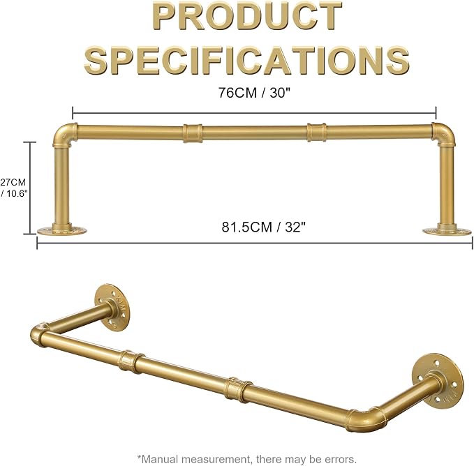Industrial Gold Pipe Clothing Rack, Wall Ceiling Mounted Clothes Garment Rack - Image 3