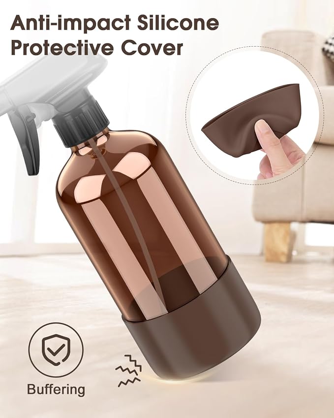 Glass Spray Bottle with Silicone Sleeve Protection, Amber Glass Spray Bottle Set - Image 4
