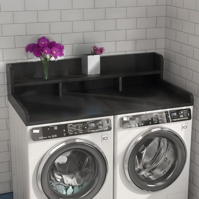 54"x27.5" Washer and Dryer Countertop Shelf, Double-Layer Wooden Laundry Topper by zzhugyin
