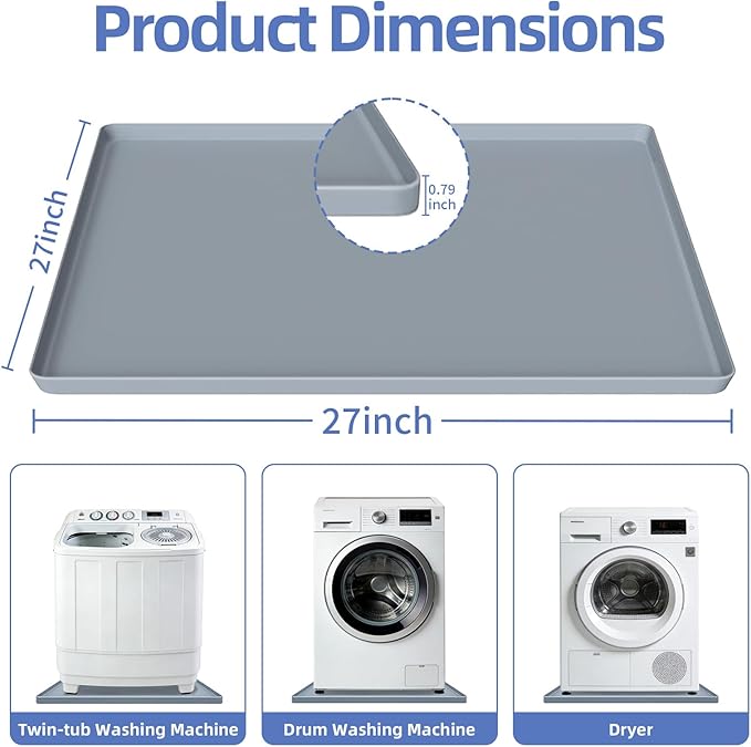 27" x 27" Silicone Washing Machine Drain Pan, Waterproof Washer Drip Tray - Image 2