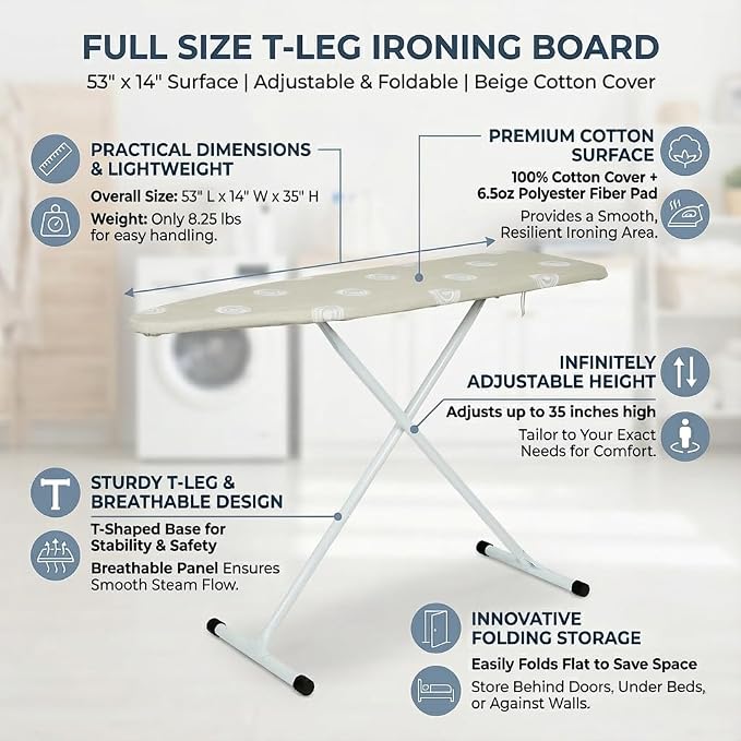 Ironing Board, T-Leg Ironing Board Full Size, Foldable - Image 2