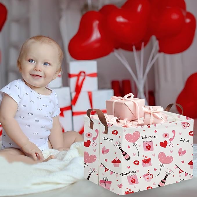 Rectangular Pink Valentine's Day Gift Basket, nursery basket, kids toy storage - Image 4