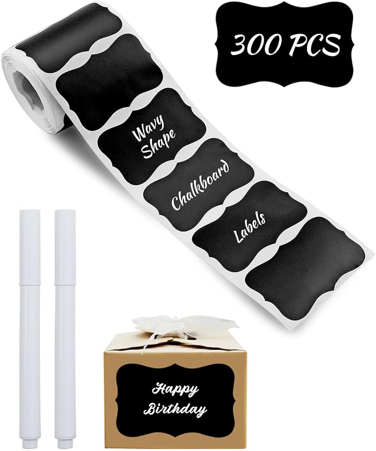 300 PCS Wavy Shape Chalkboard Labels, Erasable Reusable Blackboard Stickers by Unknown