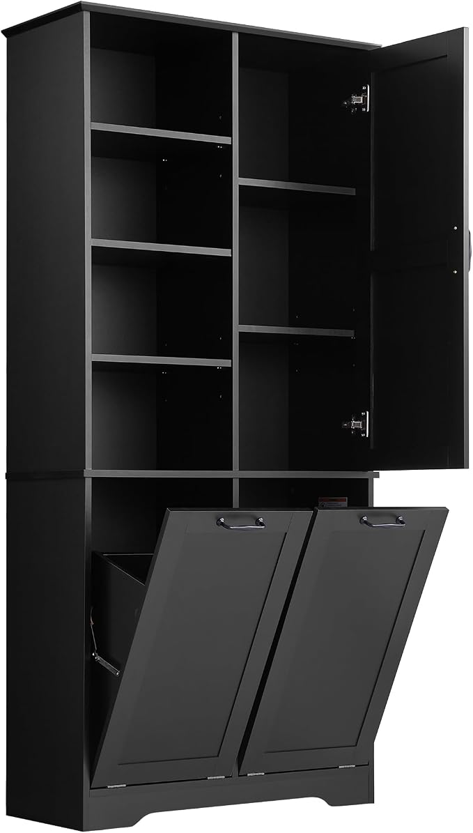 Merax Cabinet with Tilt-Out Laundry Hamper Basket, Tall Bathroom Storage - Image 8