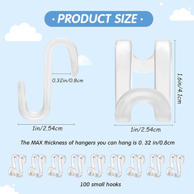 Unittype 100 Pcs Transparent Plastic Clothes Hanger Connector Hooks, Heavy Duty - Image 2