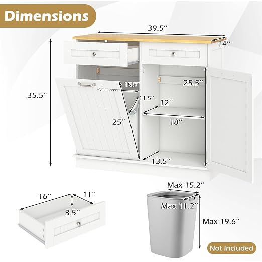 LDAILY Moccha Kitchen Tilt Out Trash Cabinet, Hideaway Recycling Cabinet - Image 2