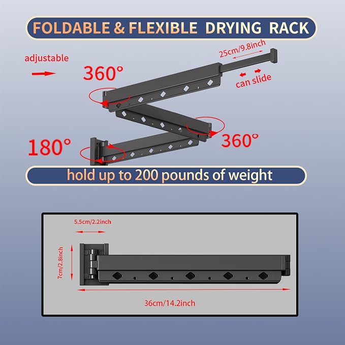 Clothes Drying Rack, Laundry Drying Rack Wall Mount - Image 6