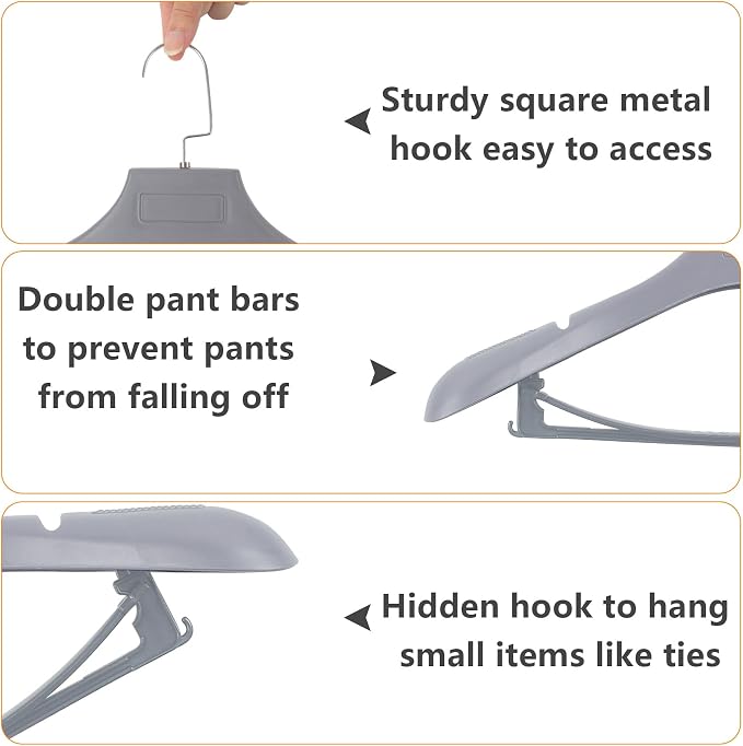 DEDU Suit Hangers for Men 10 Pack, Thick Plastic - Image 3