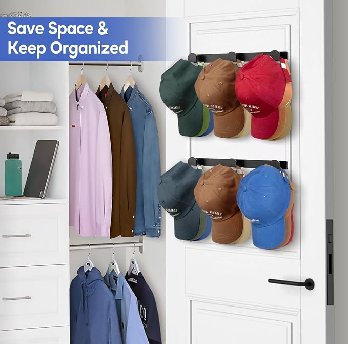 KIMBORA 2 Packs Hat Rack for Wall, Hat Organizer for Baseball Caps, 3 Mounting - Image 6