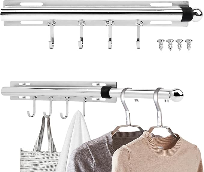 12 Inch Valet Rod for Closet Pull Out, Retractable Slide Out Clothes Hanger - Image 8