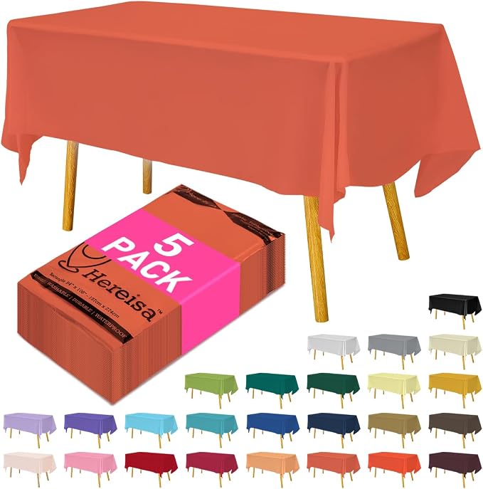 Disposable Plastic Tablecloth Coral 54x108 Inch, Dining Protection by Hereisa