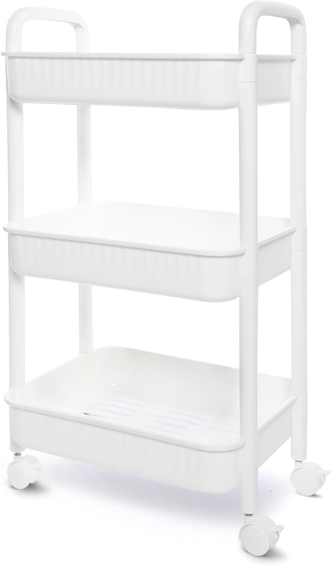 YSSOA Rolling Storage Cart, 3 Tier Slim Mobile Shelving Unit 360° Rotating by YSSOA