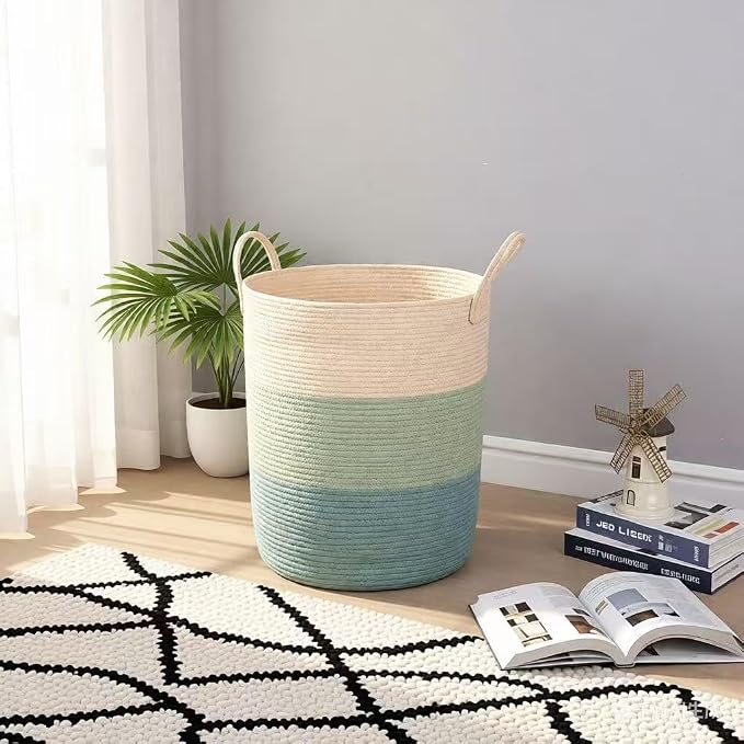 Laundry Basket, Woven Cotton Rope Laundry Hamper, 60L - Image 7