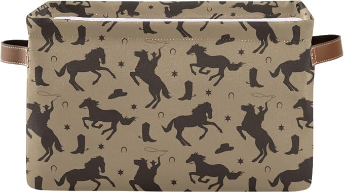Pfrewn Storage Basket Bins Foldable Laundry Hamper Toy Wild West Cowboy Horses - Image 2
