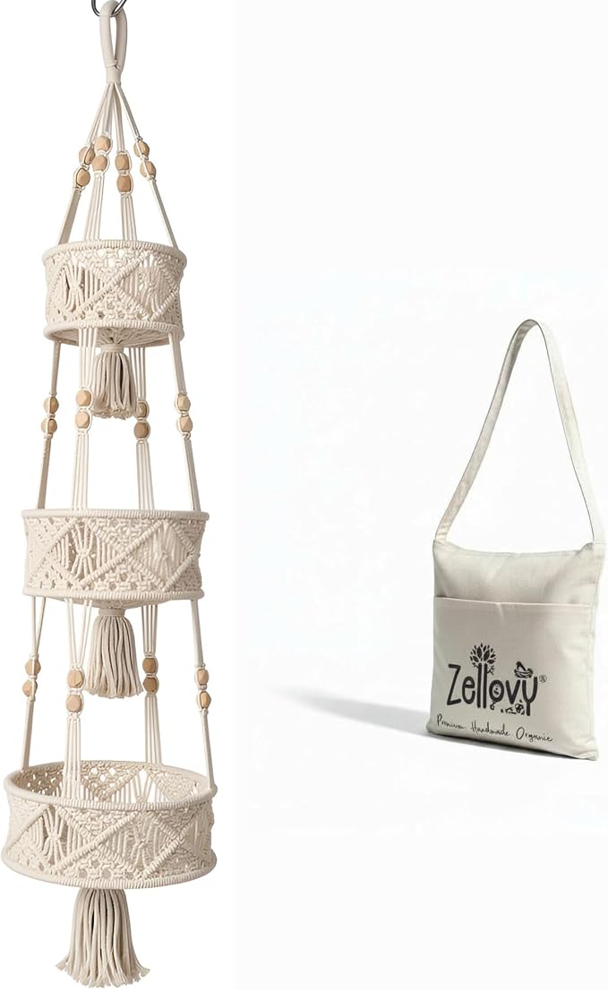 3 Tier Hanging Fruit Basket for Kitchen, Macrame Fruit Hanger, Macrame Hanging by VisitZellovy